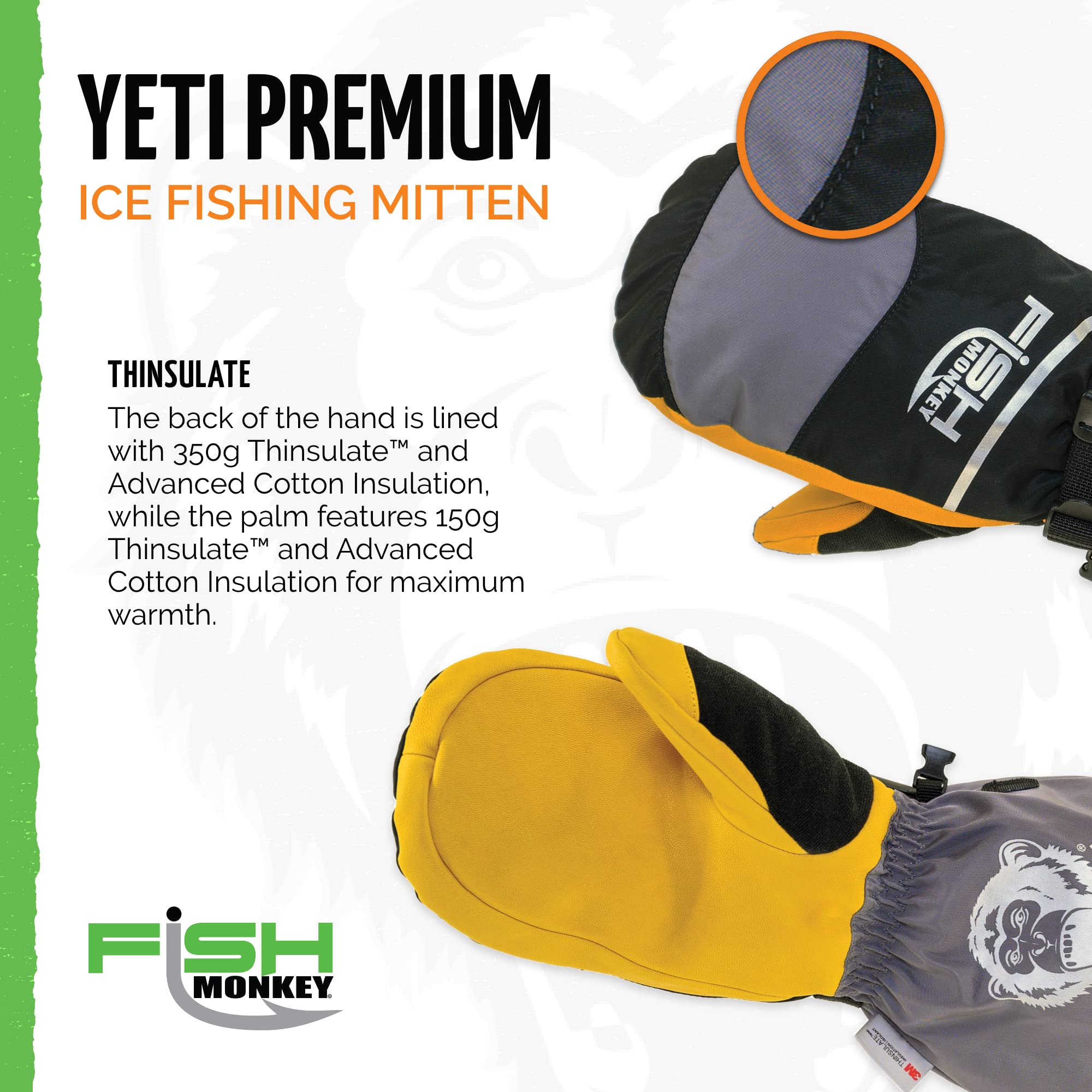 Fish Monkey FM36 Yeti mitten thermoconductive fleece lining close-up illustrating heat retention