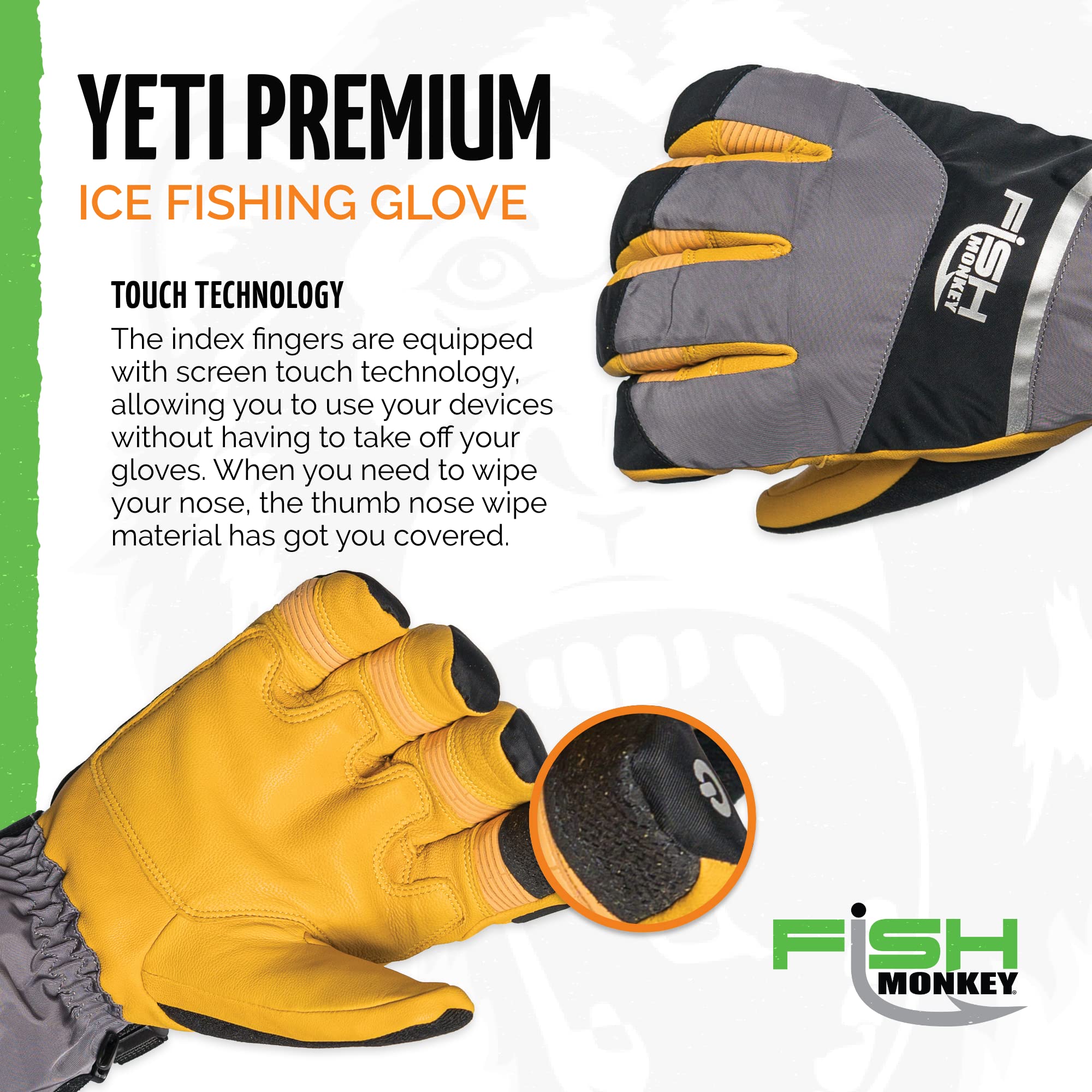 Fish Monkey FM37 Yeti glove with HIPORA membrane keeps moisture out while you work.
