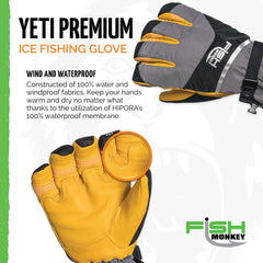 Fish Monkey FM37 Yeti glove windproof outer provides rugged protection in blustery ice fishing conditions.