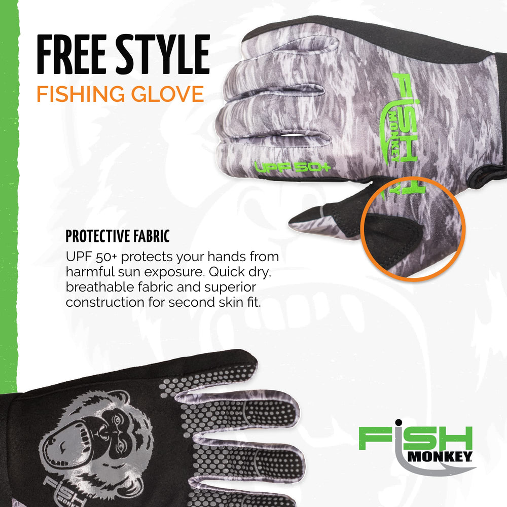 Fish Monkey Free Style glove wiring pads protect thumb and index fingers during pulls.