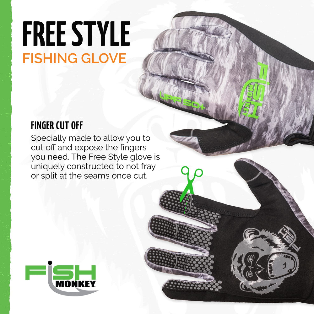 Fish Monkey Free Style Glove UPF 50+ sun protection for sunny fishing days.