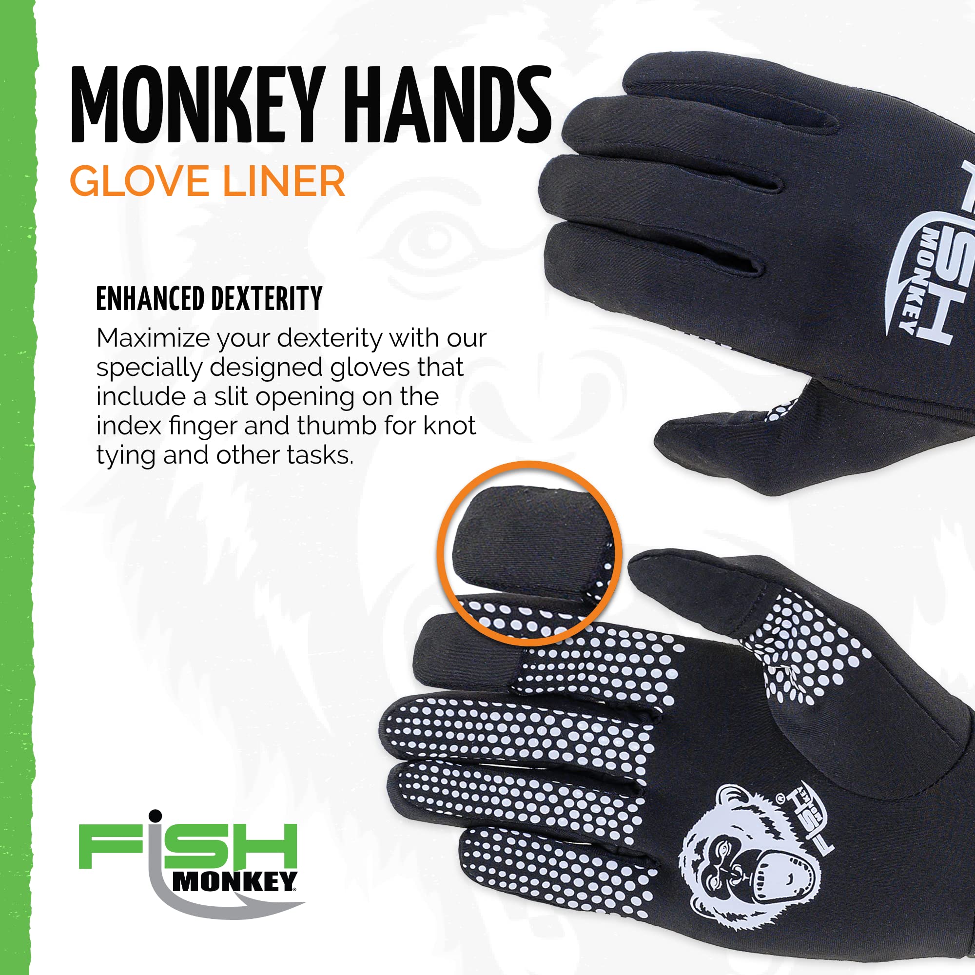 Fish Monkey non-slip palm enhances grip during reeling and handling slippery fish
