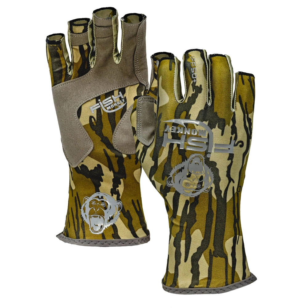 Fish Monkey SPF50 half-finger glove front view showing sun protection and grip
