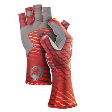 Fish Monkey SPF50 half-finger guide gloves provide sun protection and secure non-slip grip for saltwater fishing