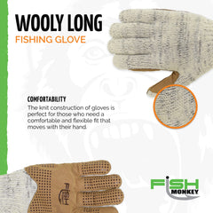 Fish Monkey wool full finger winter glove silicone grip detail shows enhanced grip for gear.