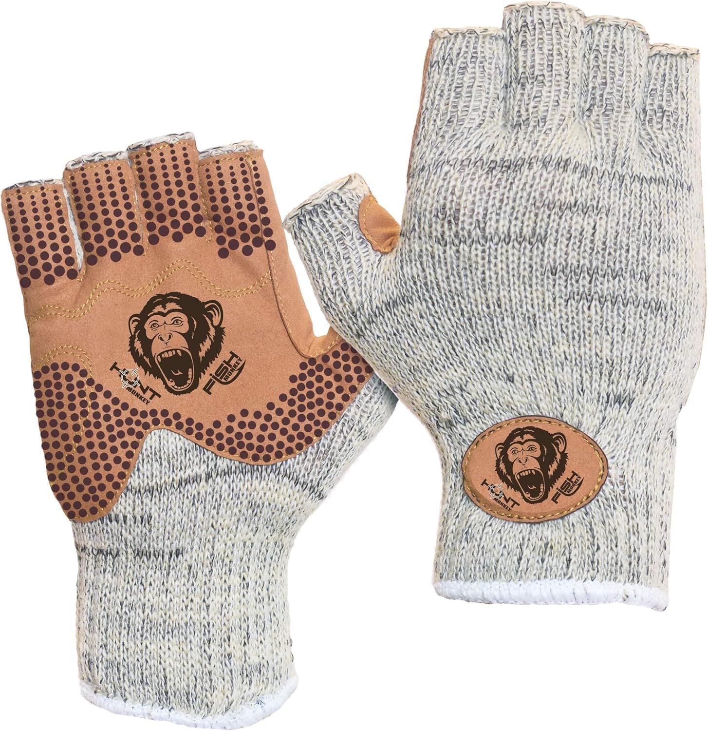 Fish Monkey wool winter glove half finger x-small on hand for warm, flexible fishing grip.