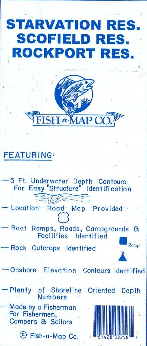 Fish-N-Map 2258: underwater contours for Starvation Reservoir and Rockport Lake for fishing planning.