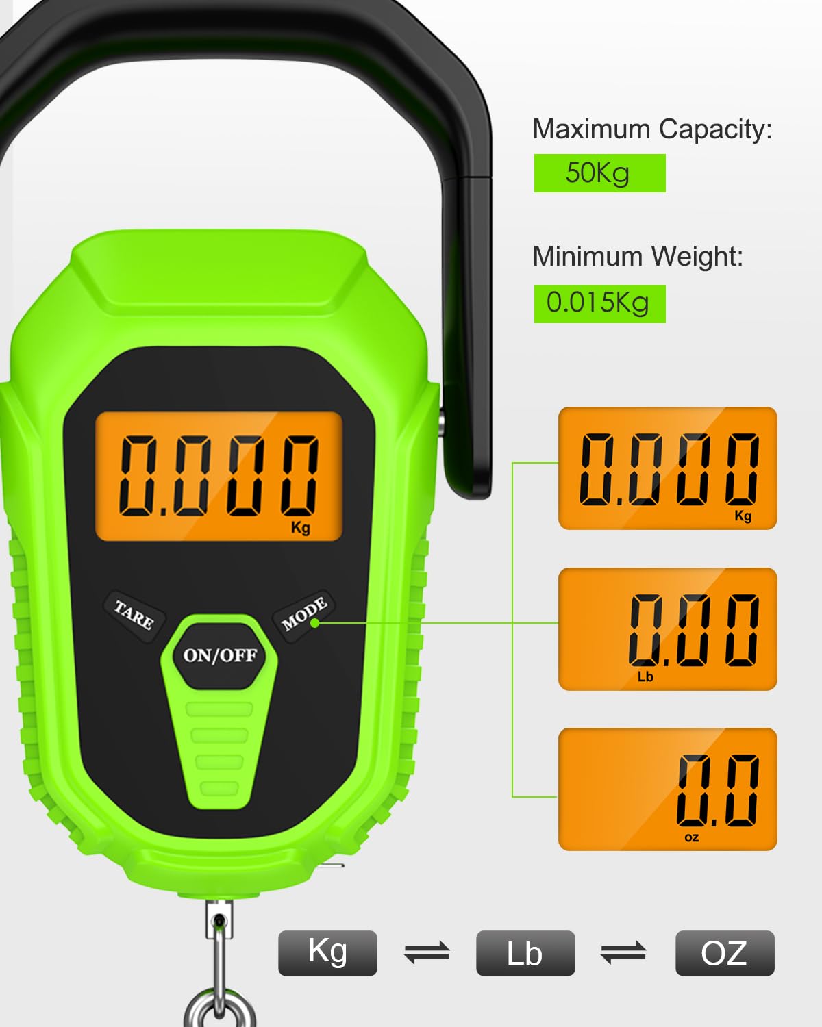 Orange backlit LCD display on the scale