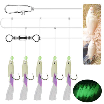 Fish skin and beads on glow sabiki rig