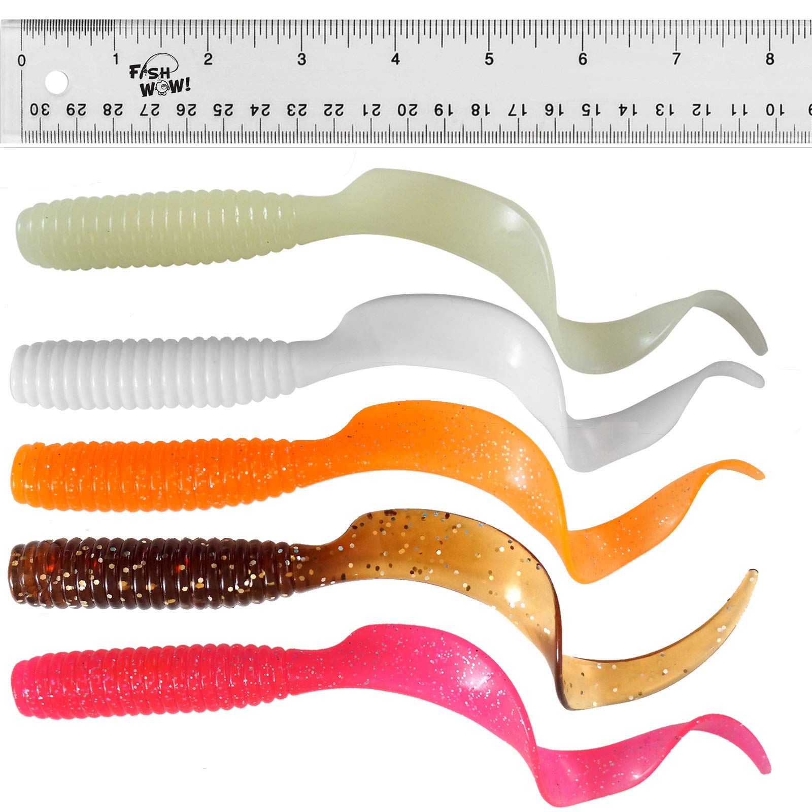 Fish WOW! curly tail perch grub lure for versatile saltwater and freshwater fishing.
