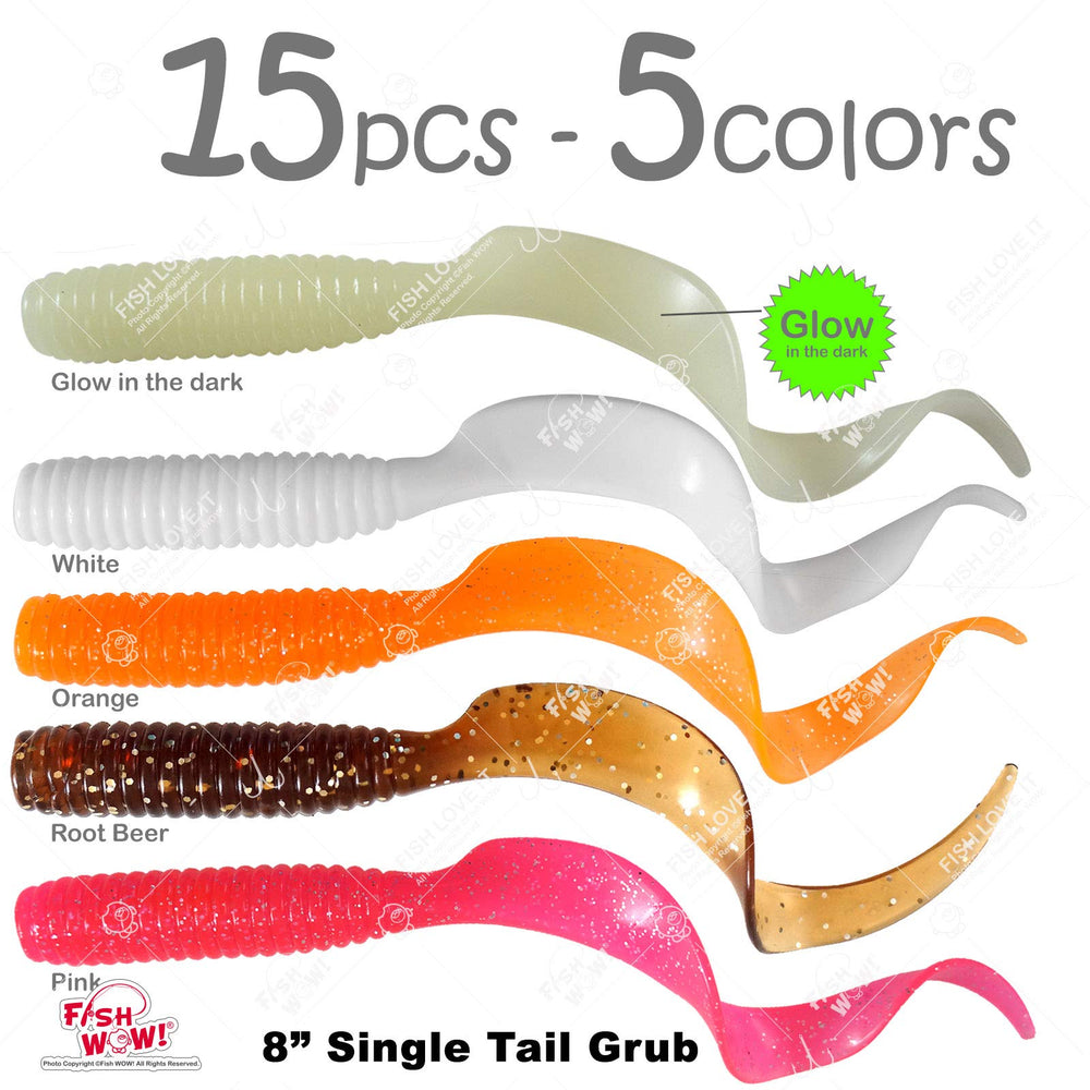 Fish WOW! 8-inch tail extended grub lure for strong action in saltwater and freshwater.