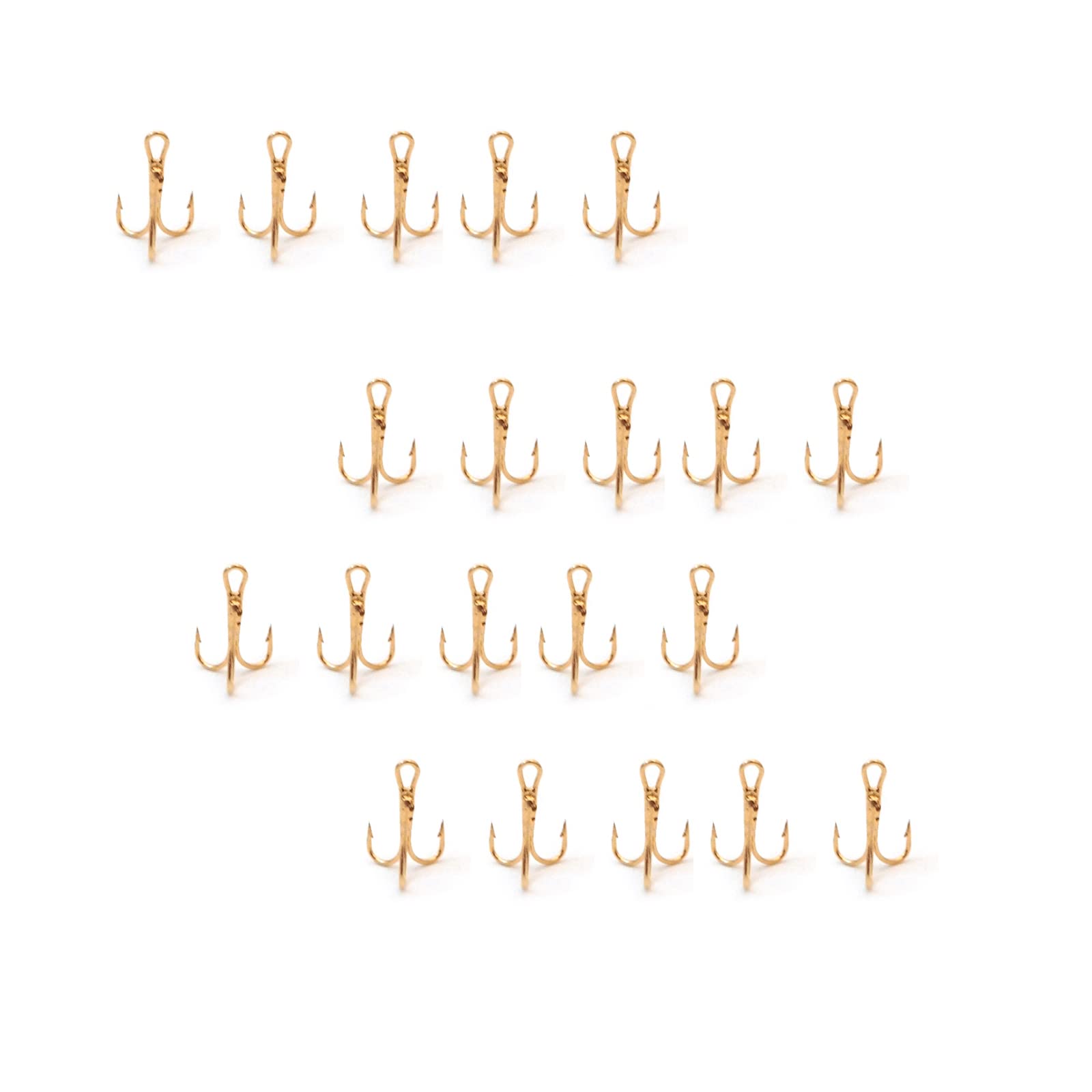 Fish WOW 3x strong treble hooks in gold finish, 20-piece pack for reliable hookups