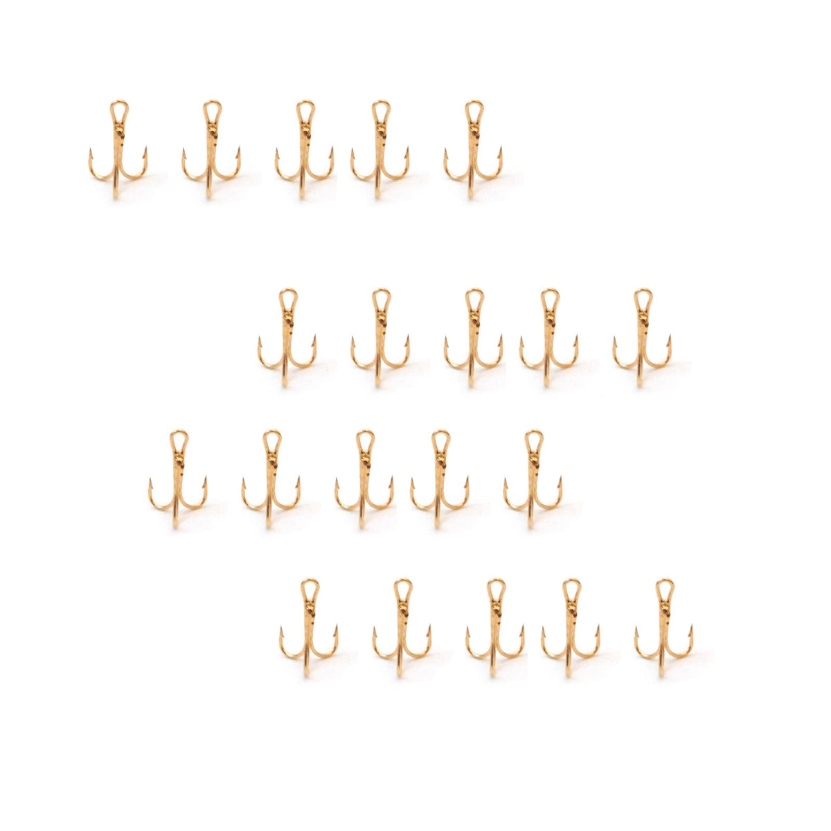 Fish WOW 3x strong treble hooks in gold finish, 20-piece pack for reliable hookups
