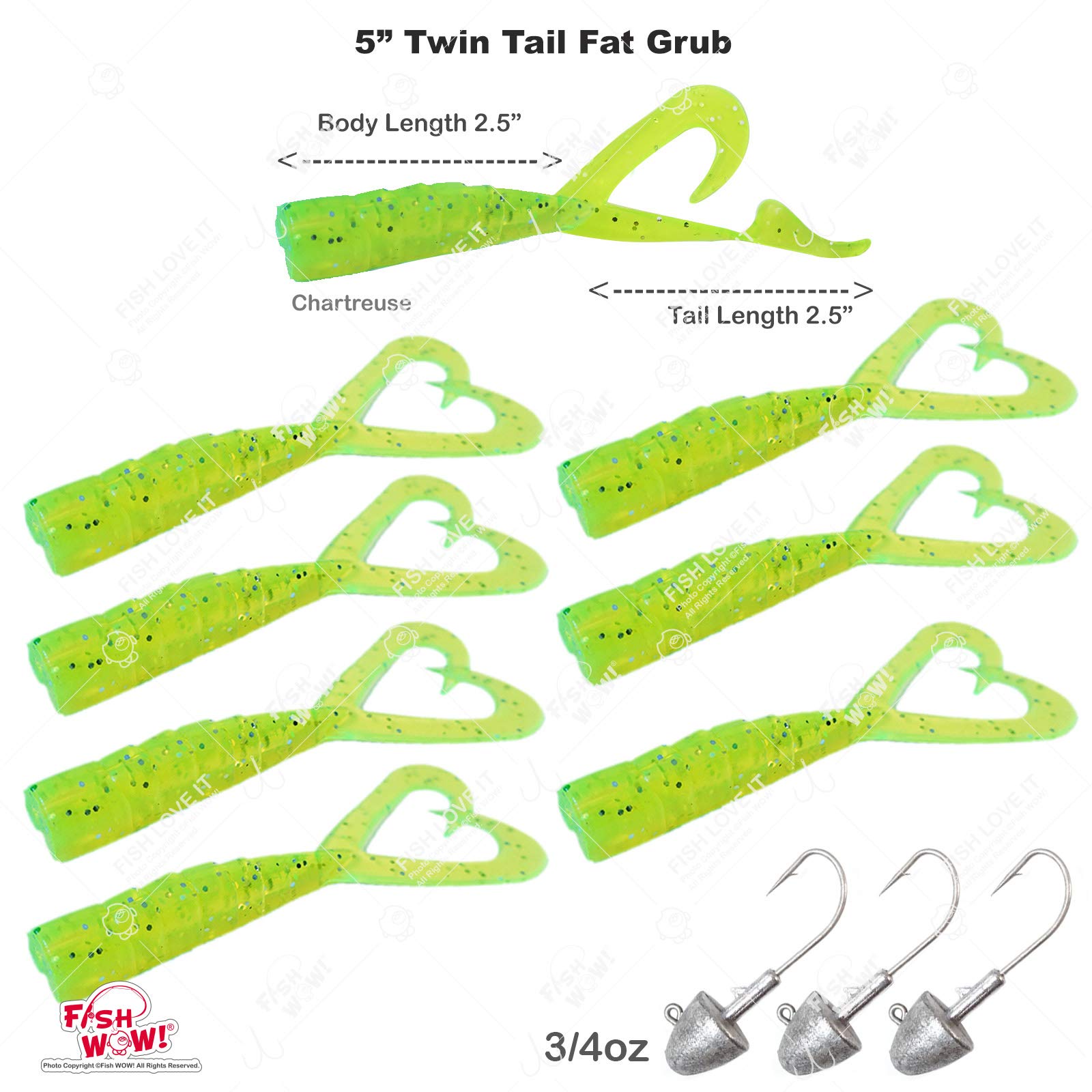 Fish WOW! 3/4oz bullet jig heads securely hold soft bait.