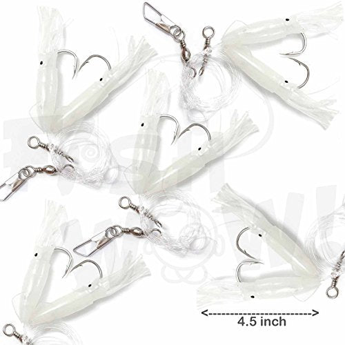 Fish WOW! 5-pack Ling Cod Rig with twin bulb squids glowing for night fishing
