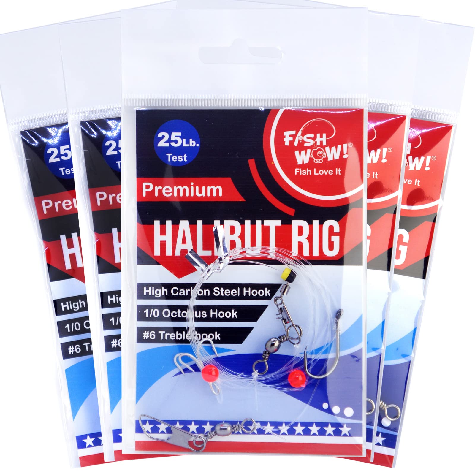 Fish WOW! 5-pack halibut drift rig with complete setup for live bait drift.