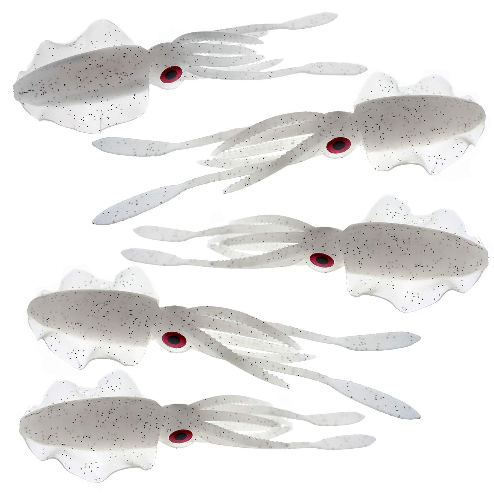 Fish WOW! 5pcs white squid skirt 6in for versatile freshwater and saltwater lure action.