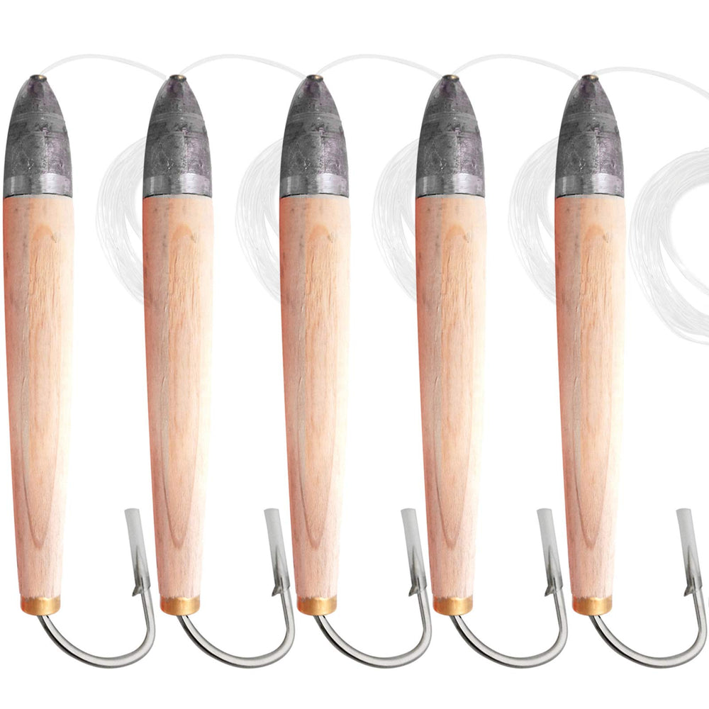 Fish WOW! 6in cedar plug on hook boosts strike potential for at-sea predators.