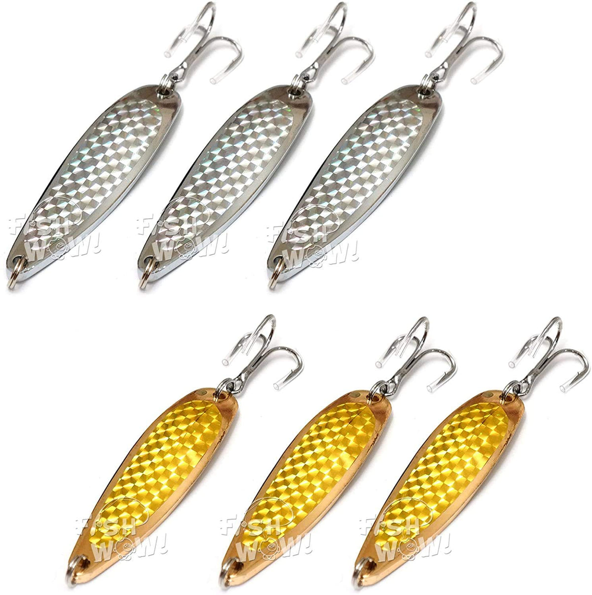 Fish WOW 6pc spoon set in gold and silver for multi species fishing.