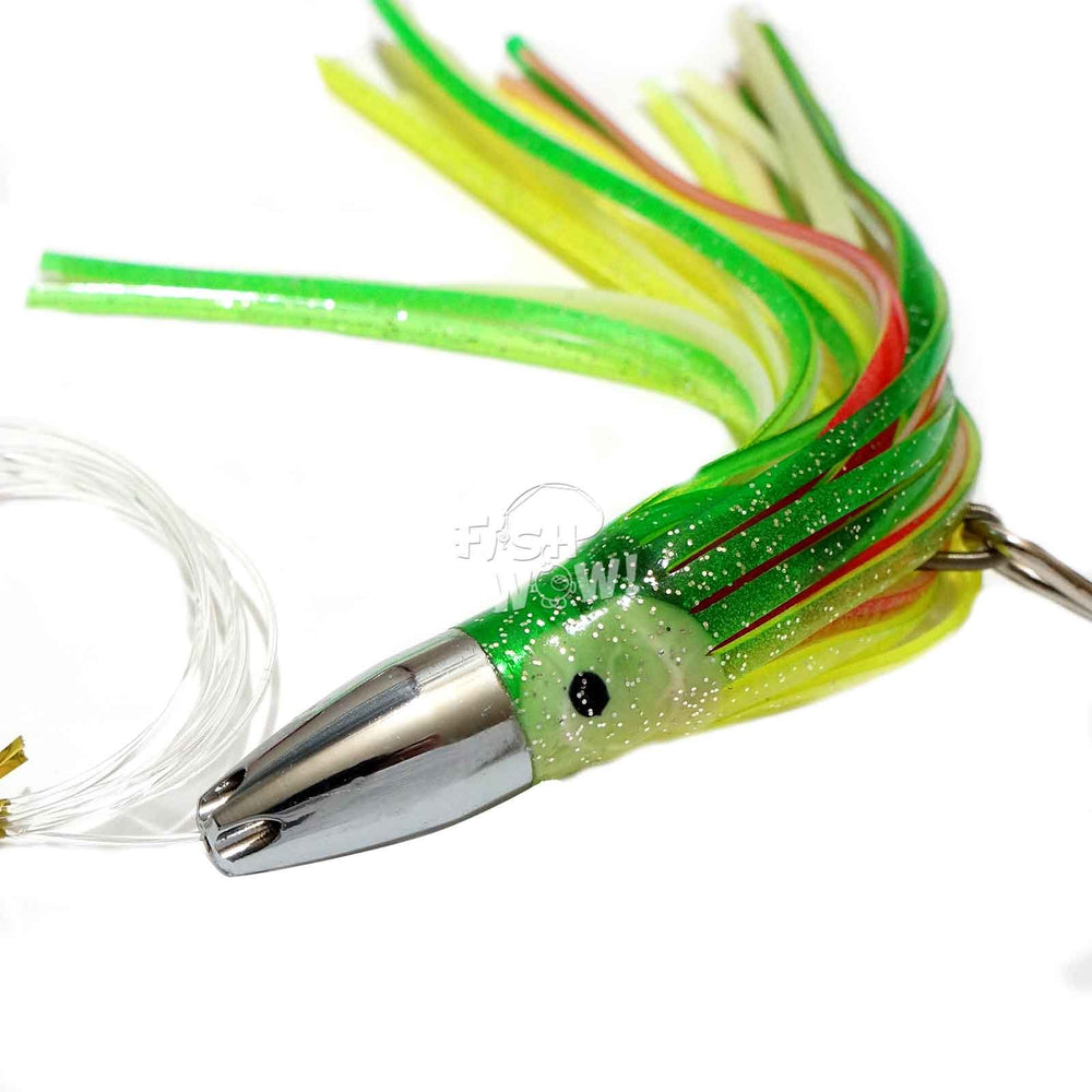 Fish WOW! 7-inch jet-head tuna lure bottom view shows rugged rigging.