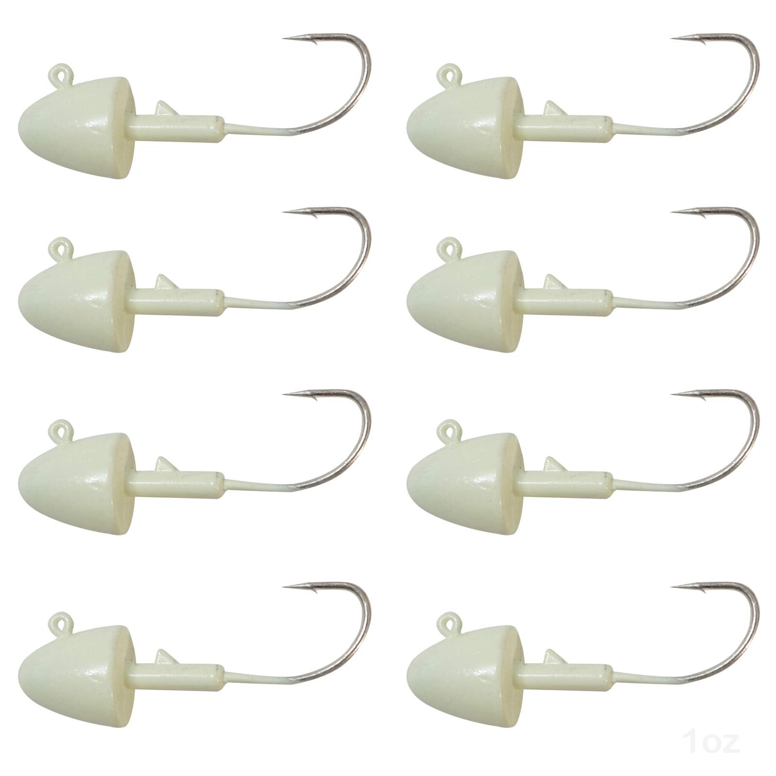 Fish WOW! 8pcs shad jighead glow closeup for improved lure visibility.