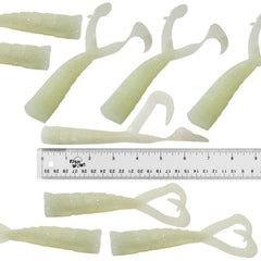 Fish WOW! 9pcs glow-perch-grub pack shows durable ocean-ready soft lures.