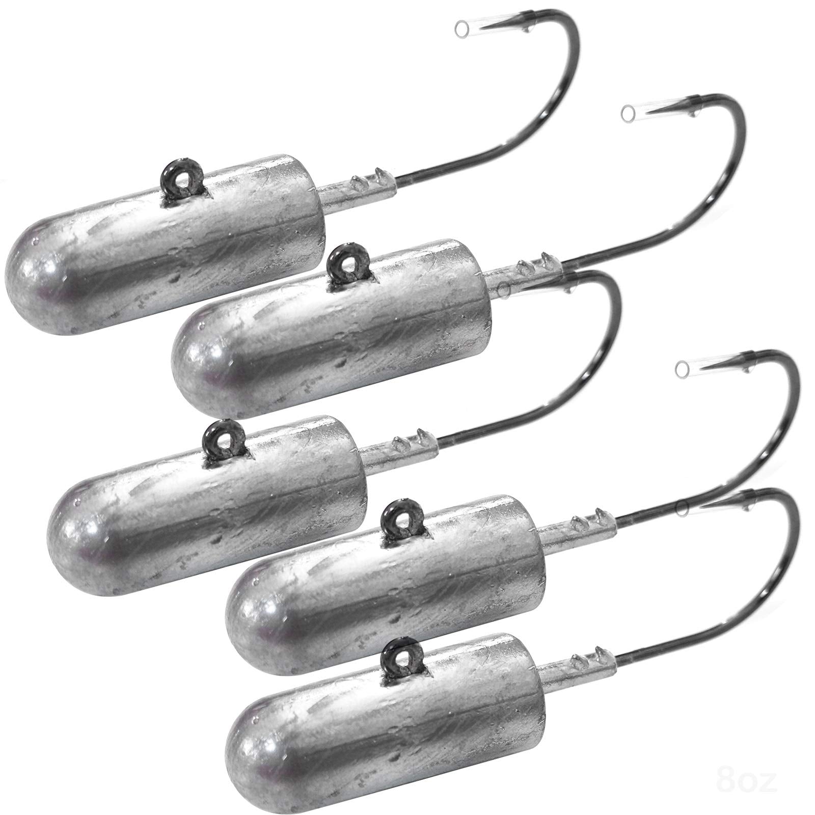 Fish WOW bullet jighead 8oz side view with strong 10/0 hook for saltwater rigs