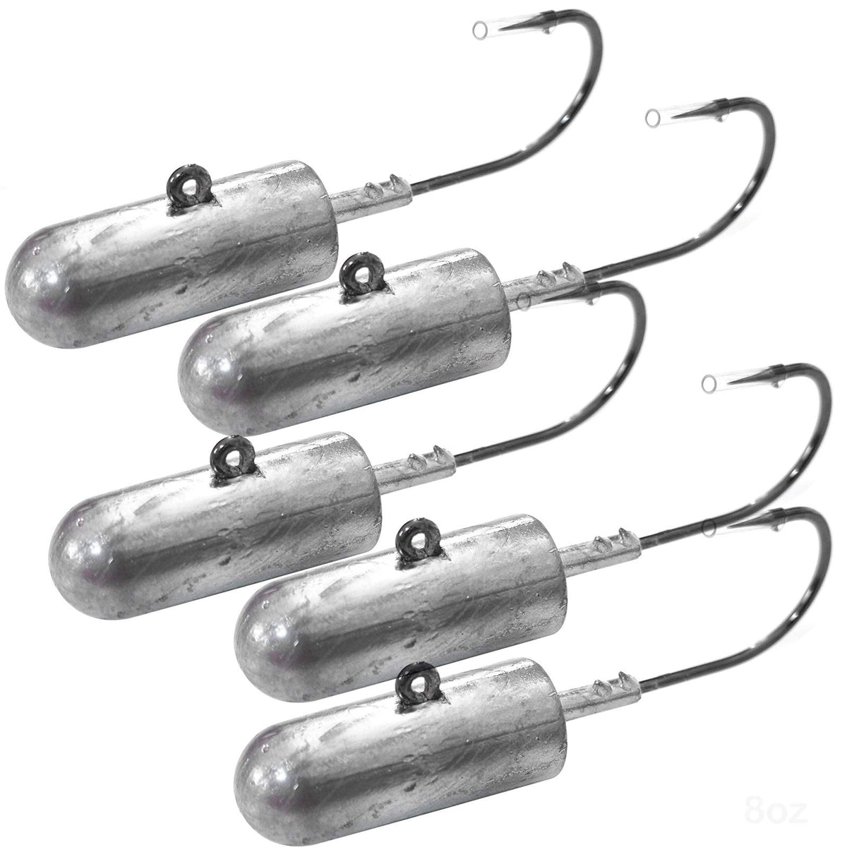 Fish WOW bullet jighead 8oz side view with strong 10/0 hook for saltwater rigs