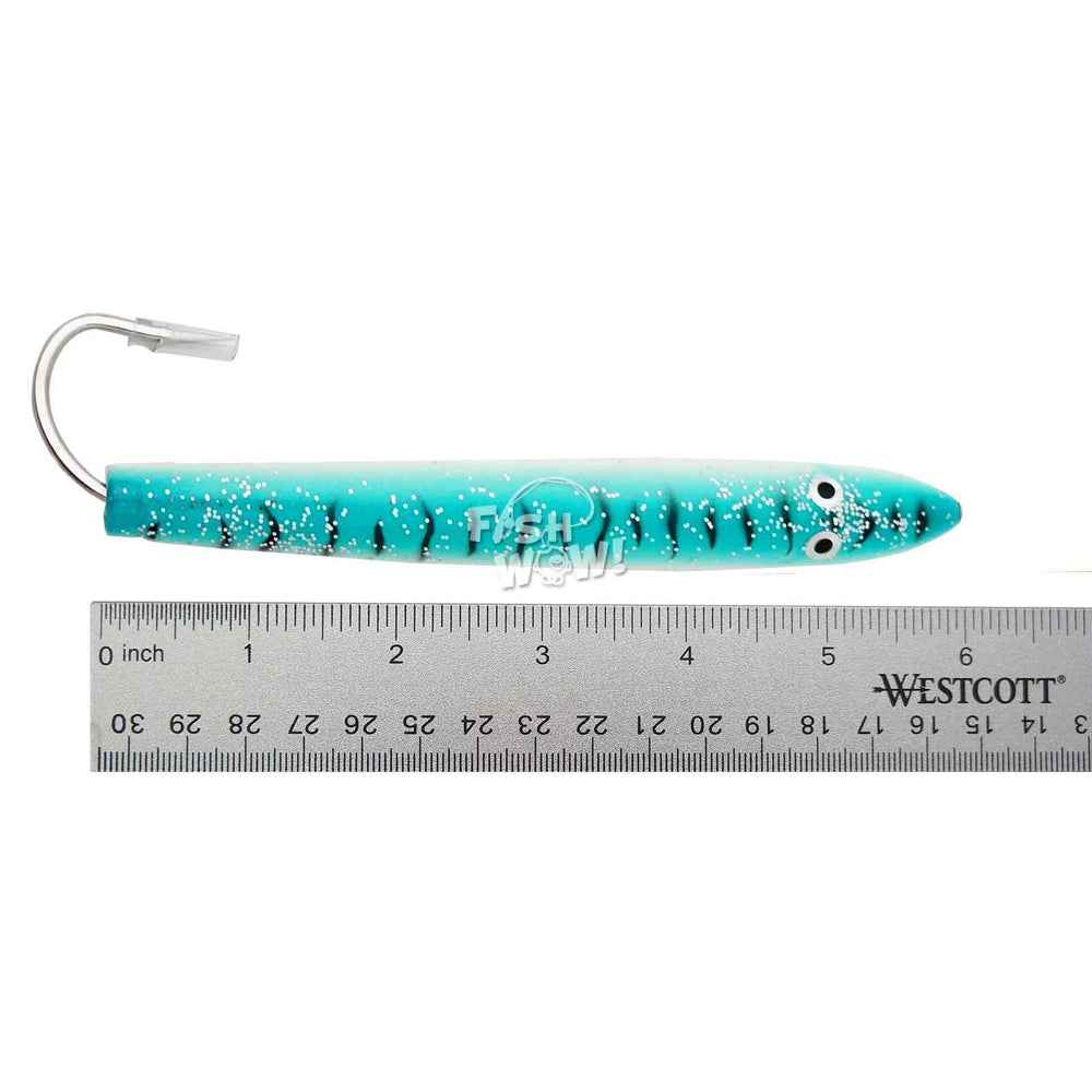 Fish WOW! Cedar plug close-up shows the 10/0 hook and buoyant wood design.