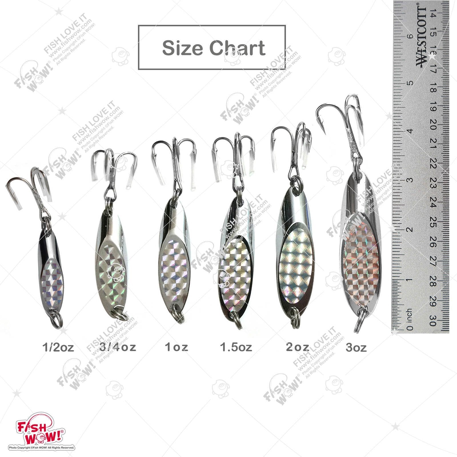 Fish WOW chrome jig bait lure with holographic shine to attract larger predators.