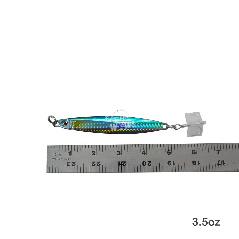 Fish WOW Colt Sniper blue-silver jig shows holographic reflections for eye-catching action.