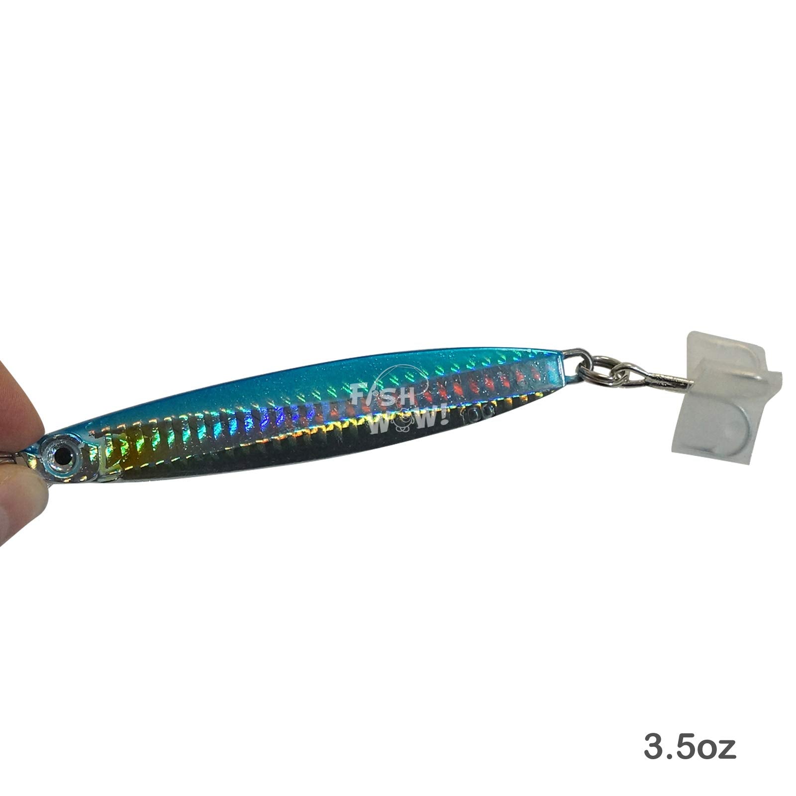 Fish WOW blue-silver Colt Sniper jig shines with holographic finish.