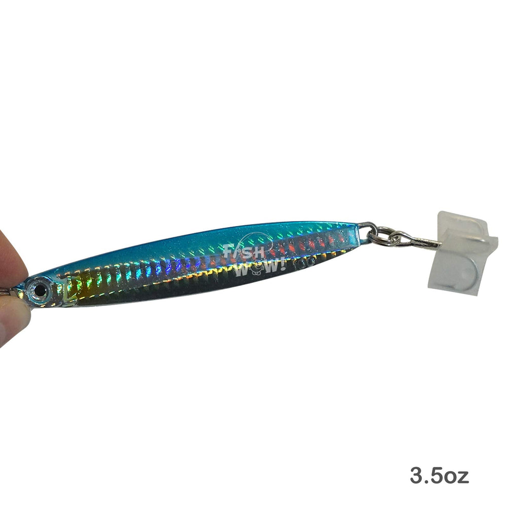Fish WOW blue-silver Colt Sniper jig shines with holographic finish.