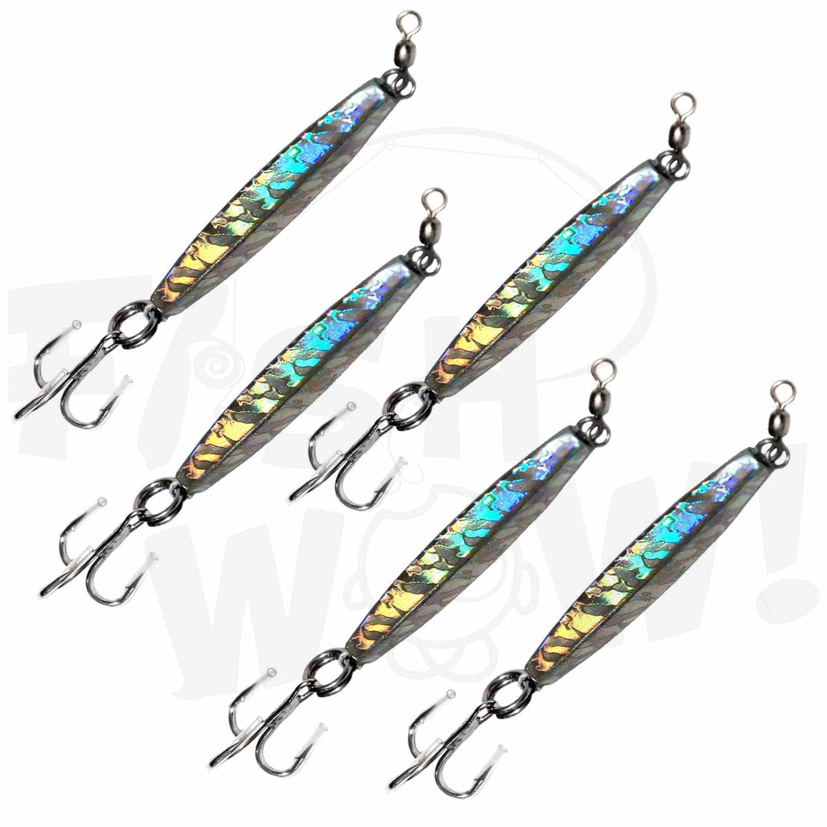 Fish WOW! Diamond Jig front view with holographic laser finish for attention-grabbing flashes