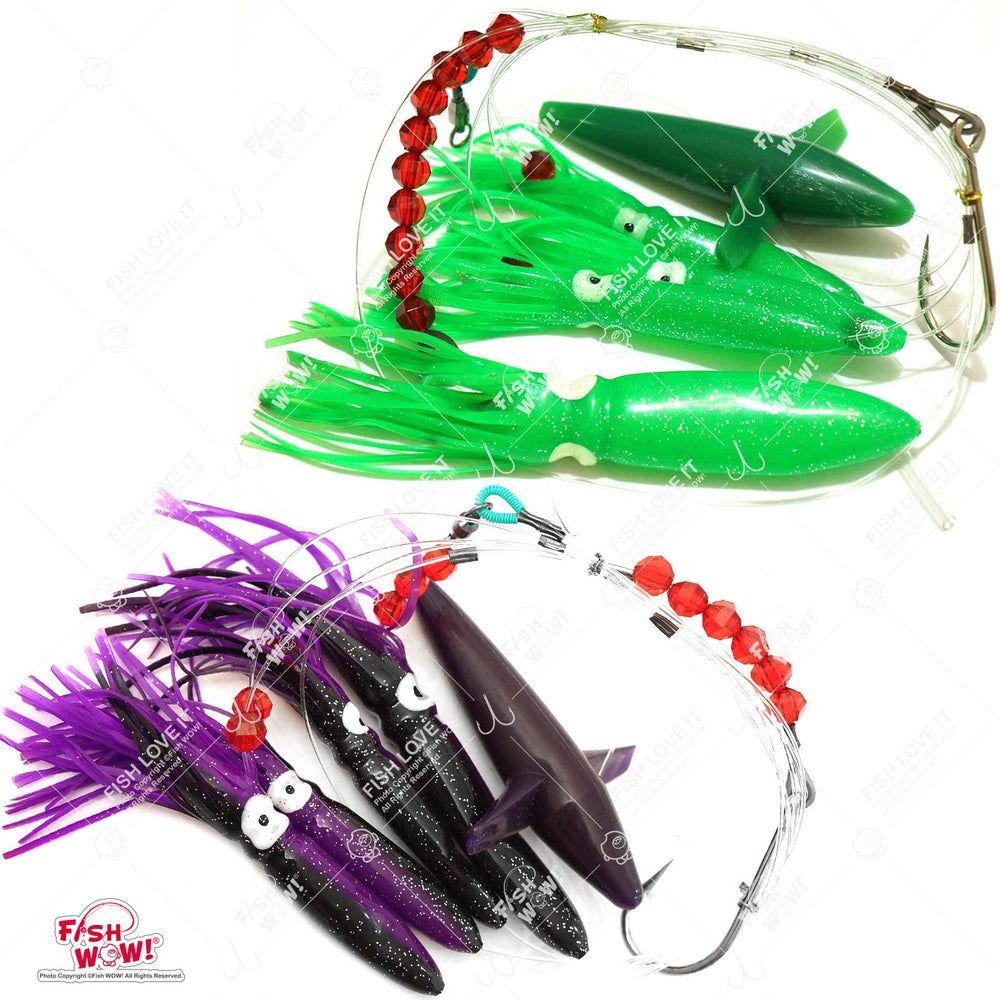 Fish WOW! daisy chain rig with loops for front/back protection.