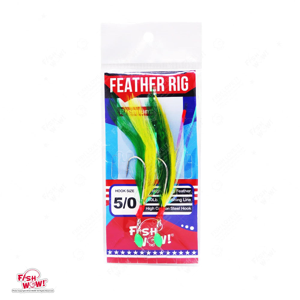 Fish WOW feather rig in action highlighting lifelike feather movement