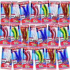 Fish WOW feather rig with 5/0 hooks ready for rockfish jigging