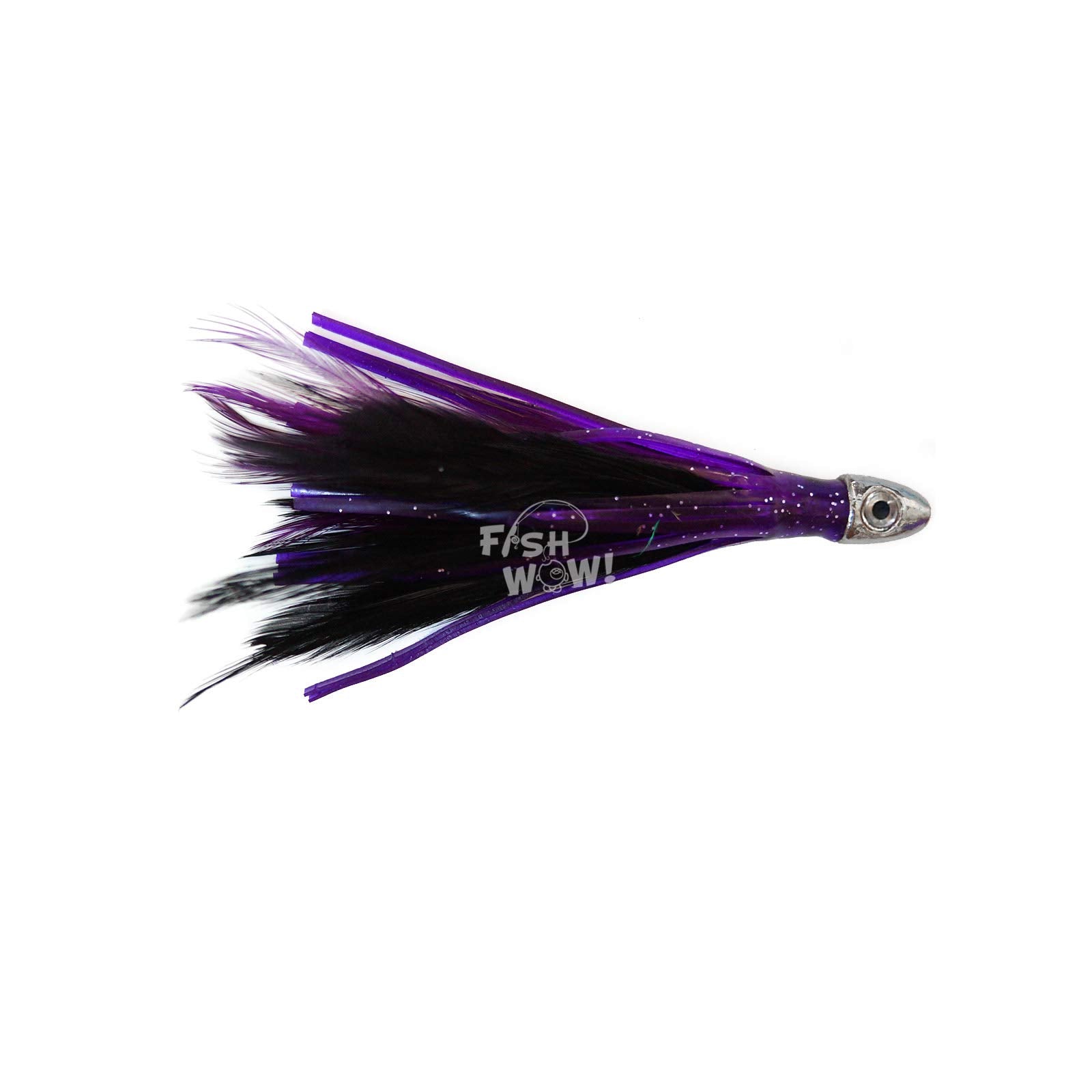 Fish WOW feather-squid lure versatile for trolling setups.