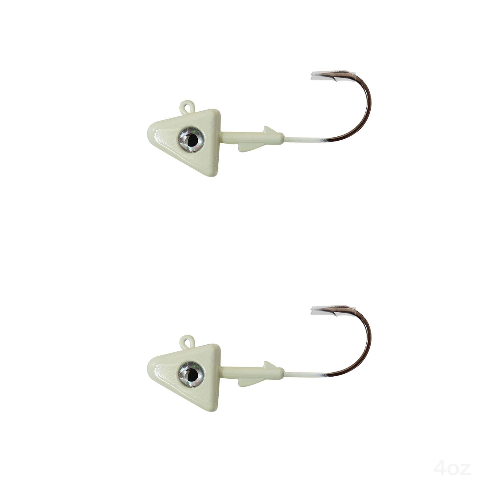Fish WOW! glow jig head 4oz with 9/0 hook enhances night visibility for targeted casts.