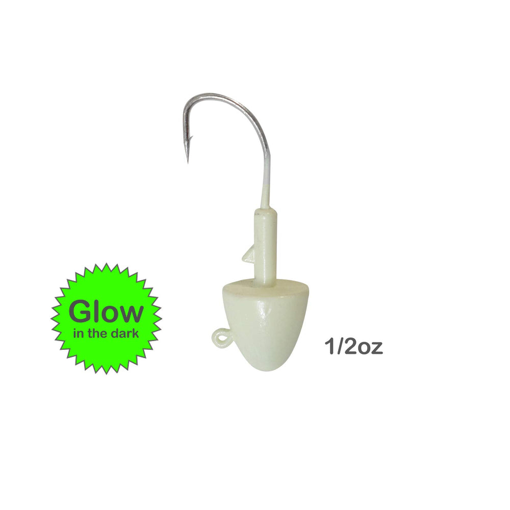 Fish WOW! glow bullet jig head 2-1/4 inch with 3/0 hook, ready for soft baits