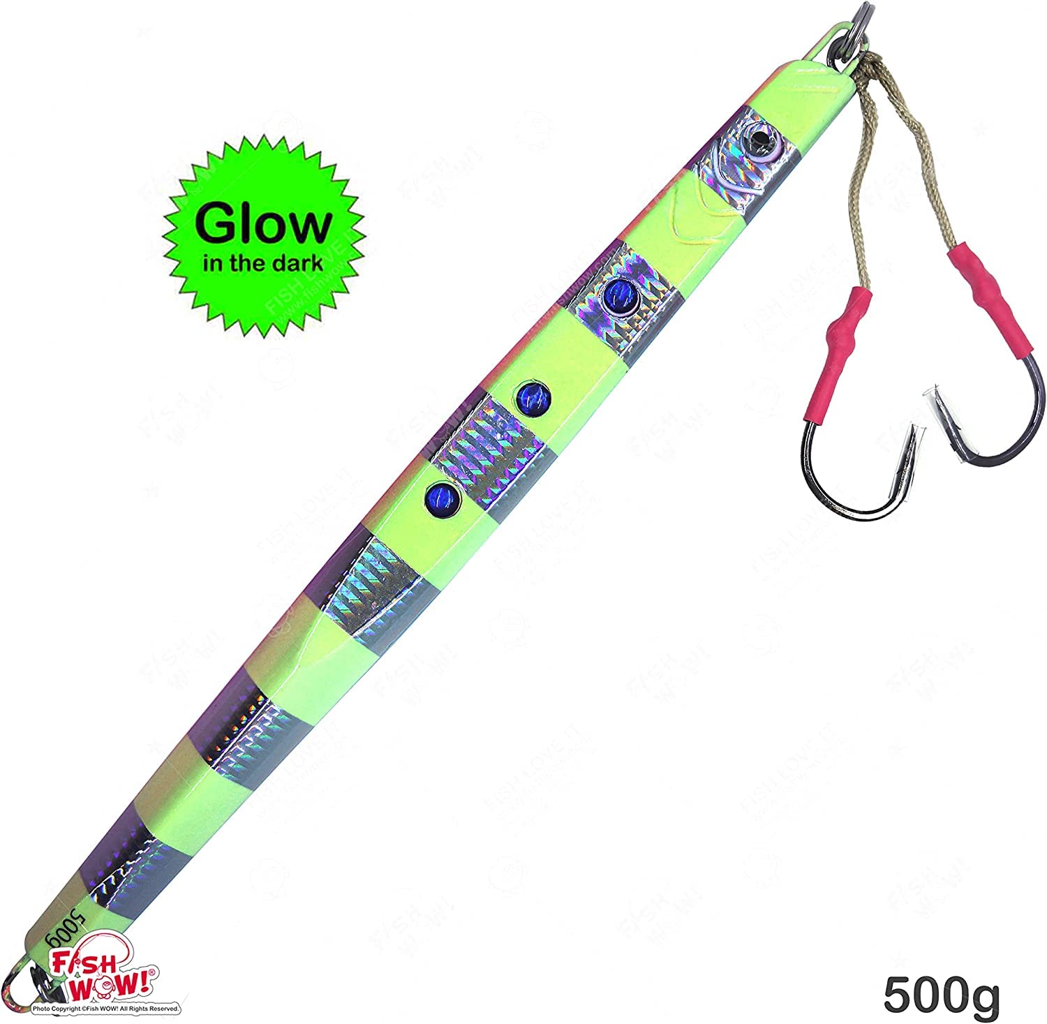 Fish WOW glow speed knife jig eye and holographic finish enhances attractant look