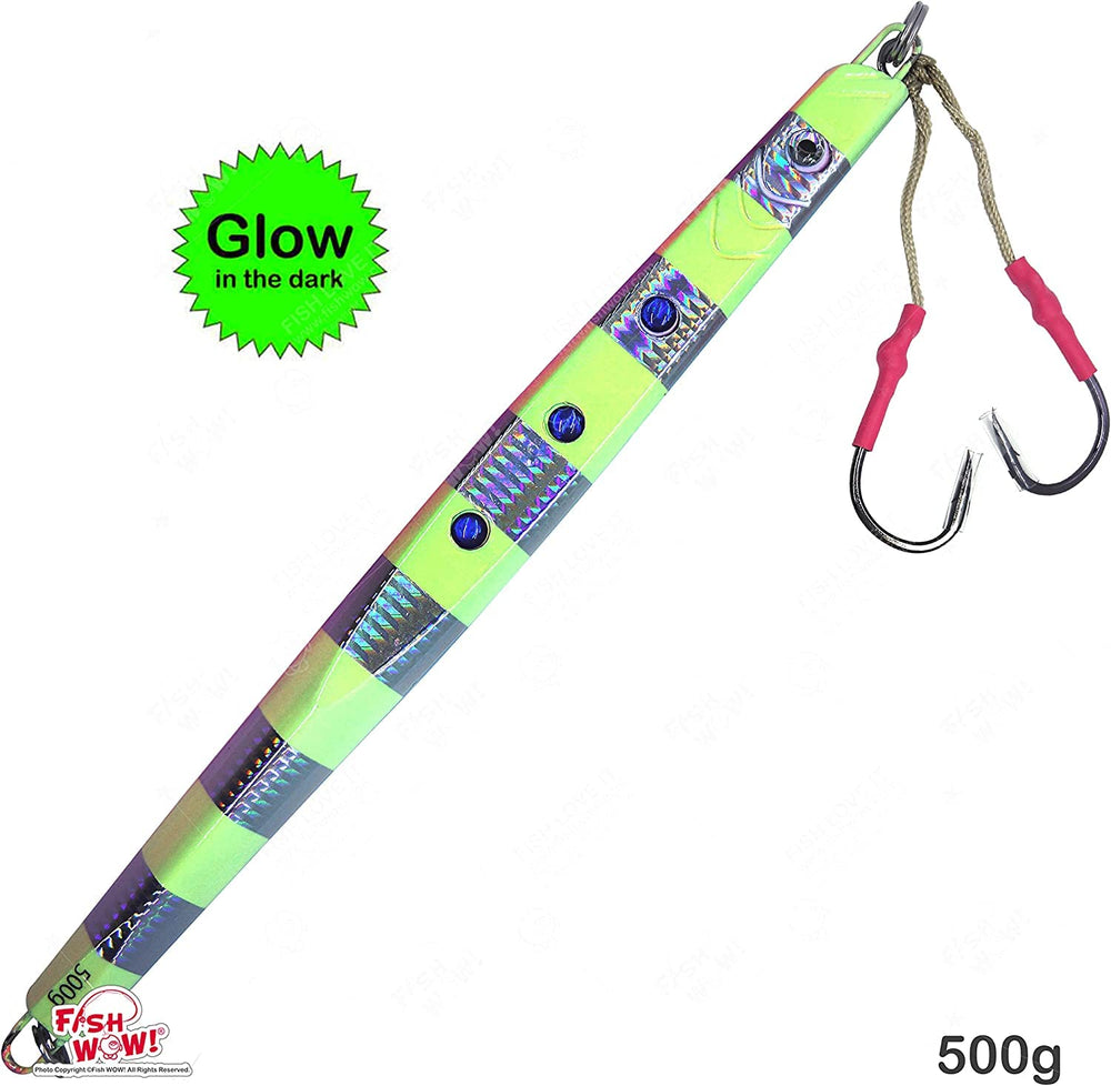 Fish WOW glow speed knife jig eye and holographic finish enhances attractant look