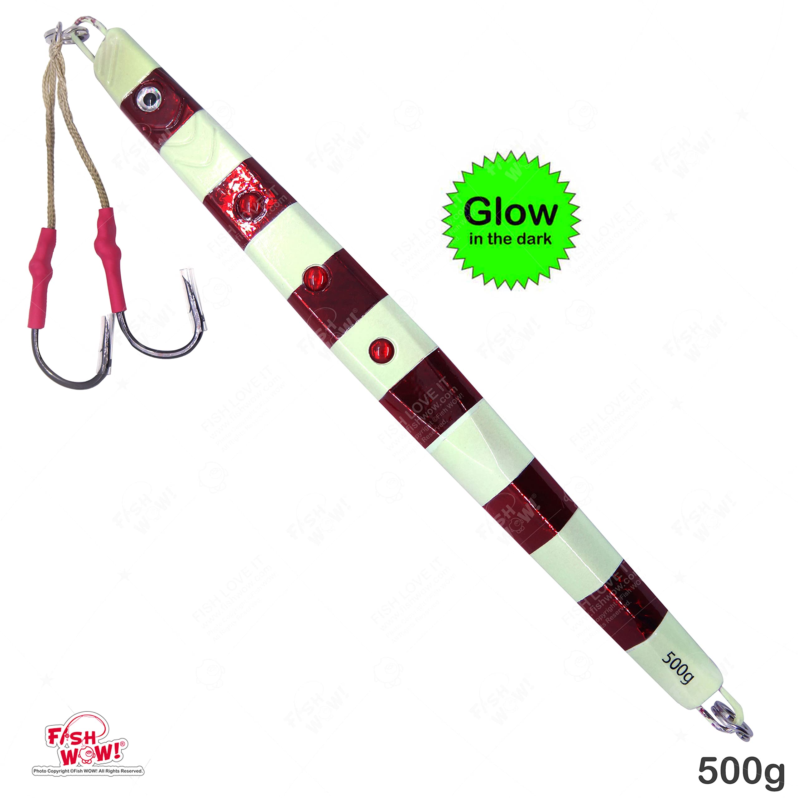 Fish WOW glow speed knife jig hook-detail emphasizes sturdy 4x hooks