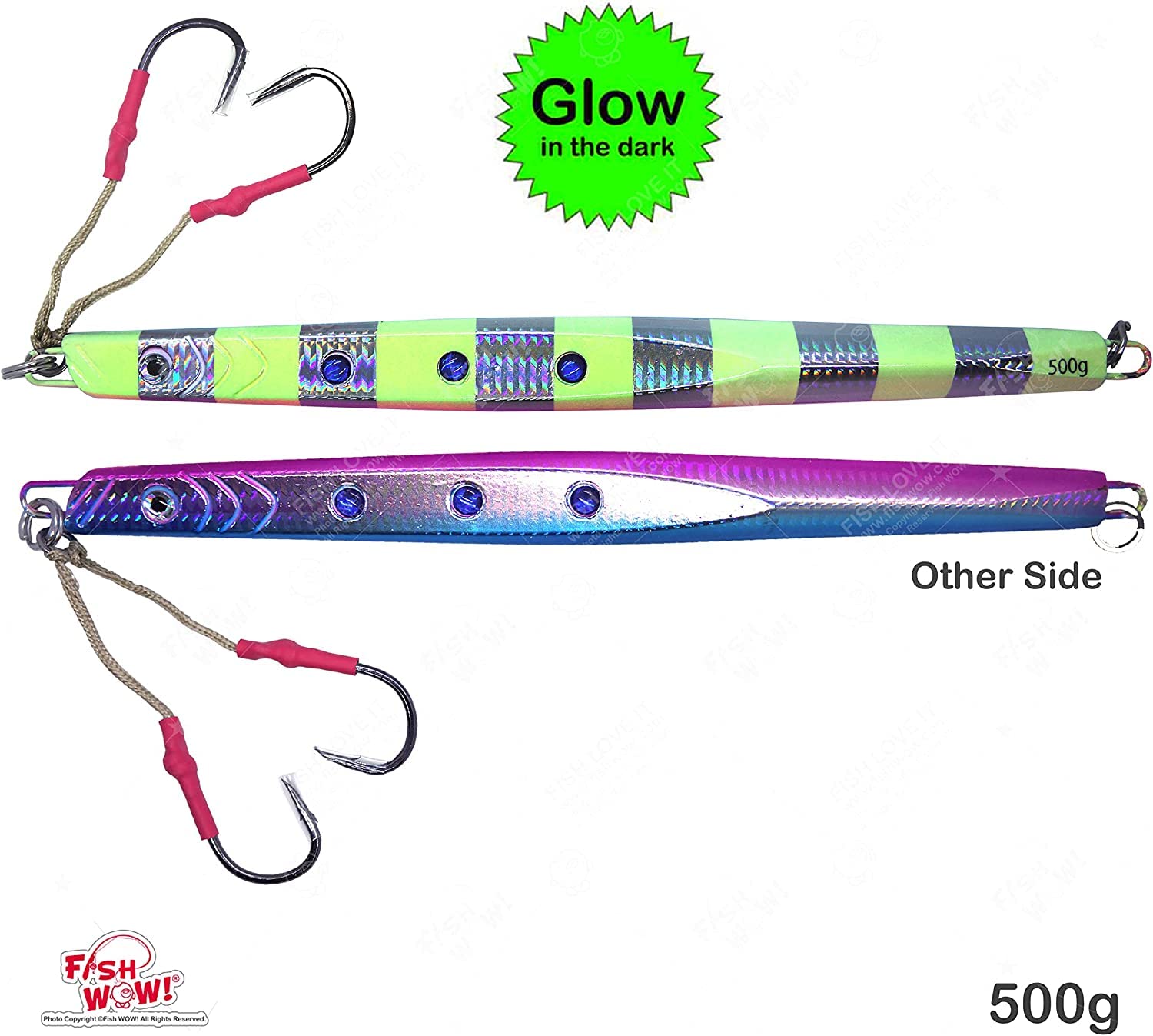Fish WOW glow speed knife jig in-water action shows fast lift and drop