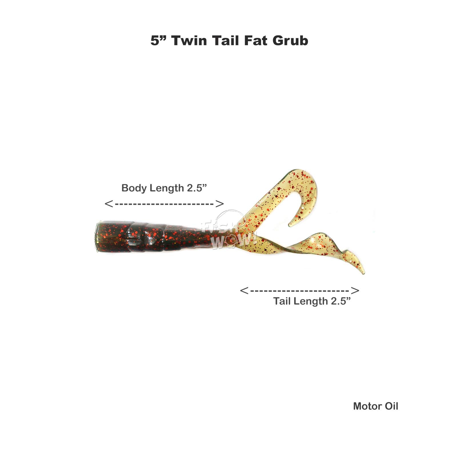 Fish WOW head dimensions 1/2 inch width and 3/8 inch height for jig head fit.