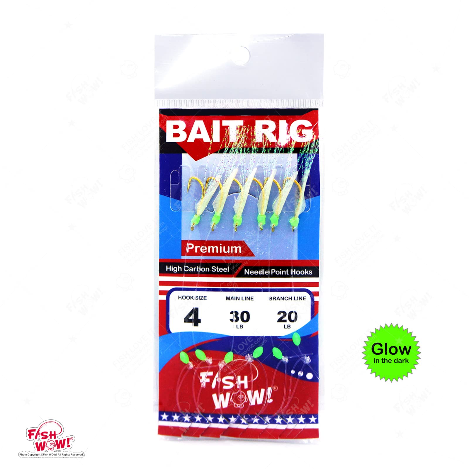 Fish WOW! glow green head beads on size 4 rig attract baitfish.