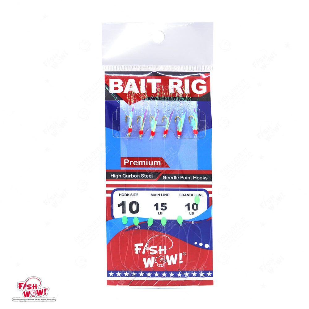 Fish WOW! Premium rig with red head and glow beads for visibility in low light.