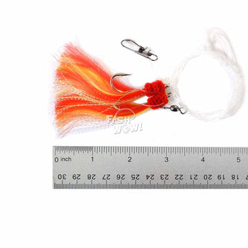 Fish WOW white pack shrimp rig stands out for rockfish fishing in clear water.