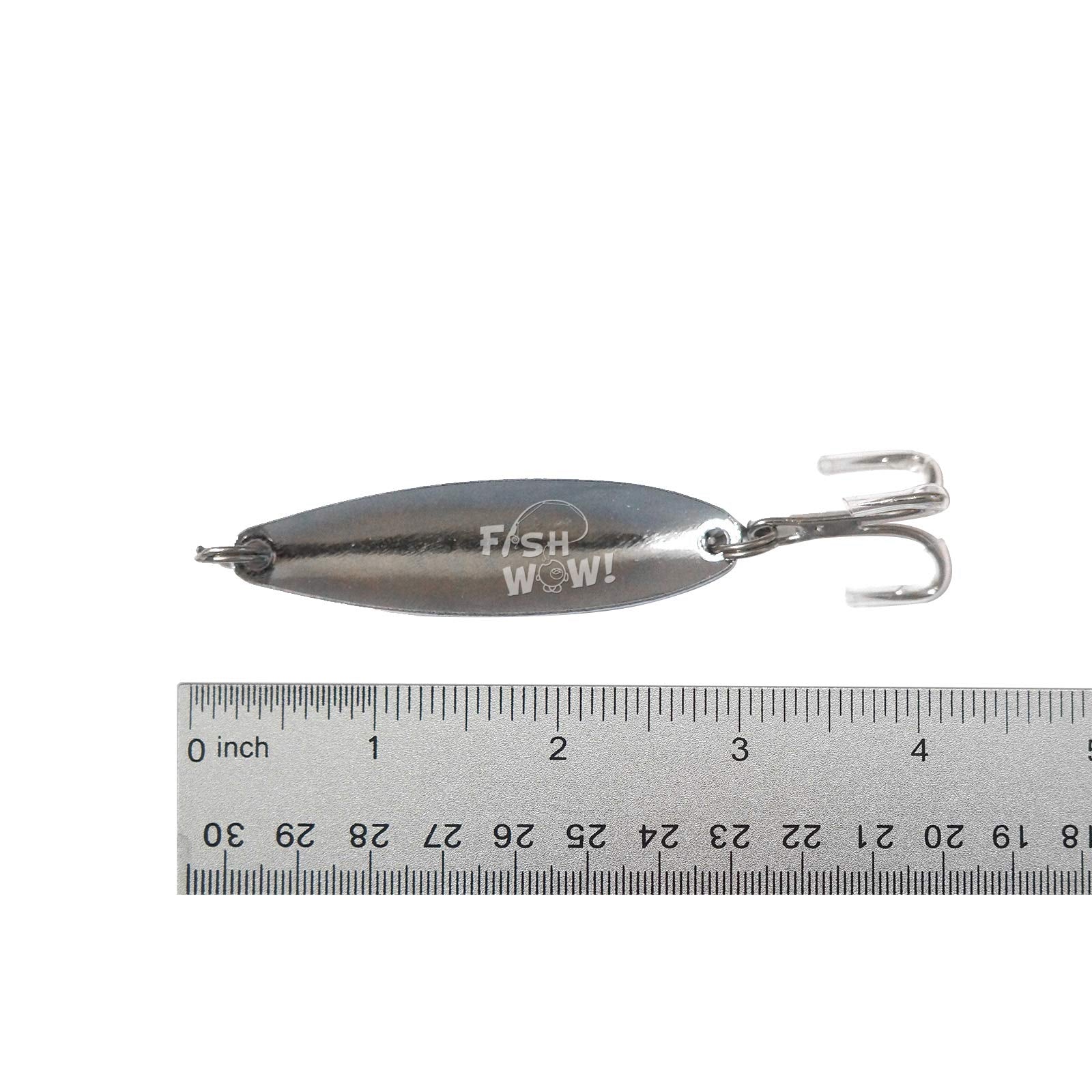 Fish WOW! spoon lure close-up shows silver prism tape for flashing underwater.