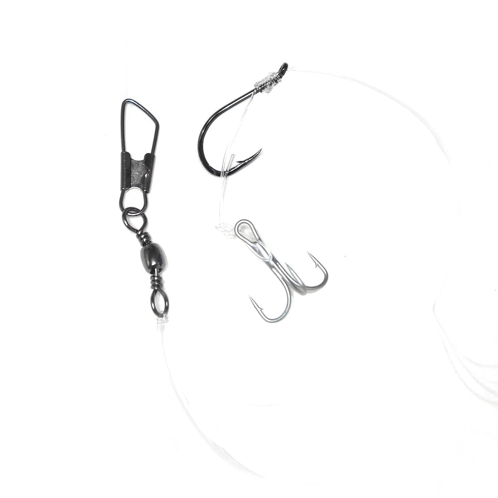 Fish WOW! Treble hook #6 close-up highlighting secure stinger setup for baiting.